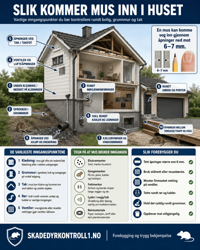 inforgrafikk. Hvordan kommer mus inn i hus. Detaljerte forslag og visuell fremstilling av hva man bør se etter