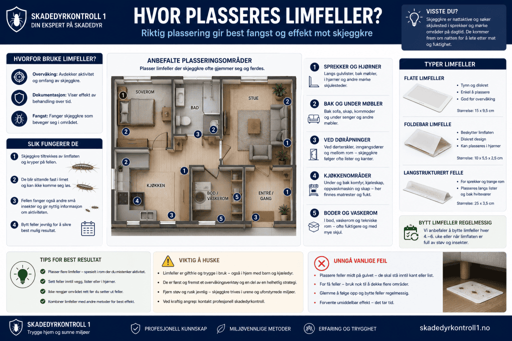 Illustrasjon som viser anbefalt plassering av limfeller mot skjeggkre.