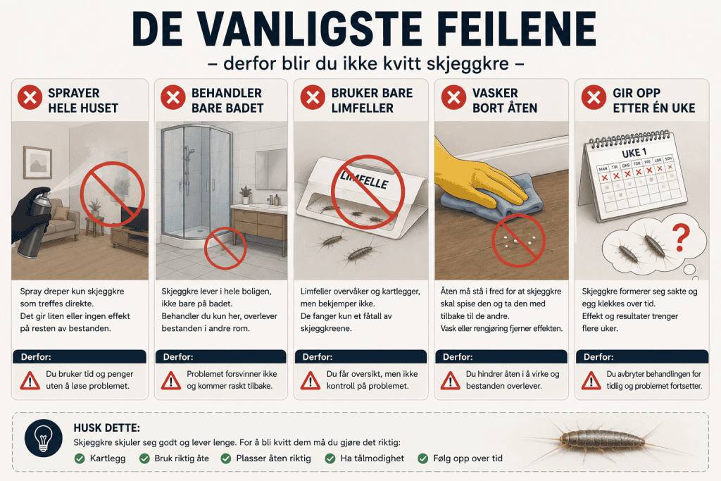 Infografikk som viser de vanligste feilene ved bekjempelse av skjeggkre.