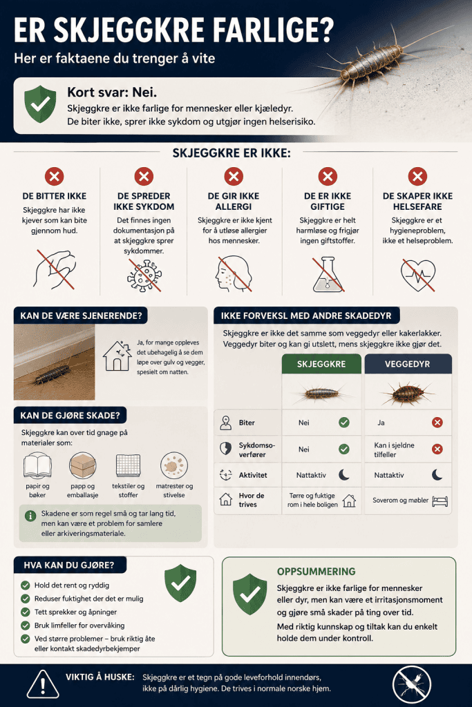 Infografikk som viser hvorfor skjeggkre normalt ikke er farlige for mennesker.