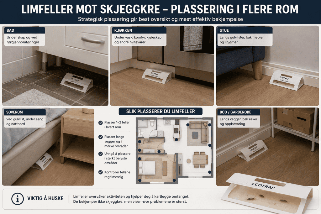 Limfeller plassert på ulike steder i boligen for å kartlegge skjeggkre.