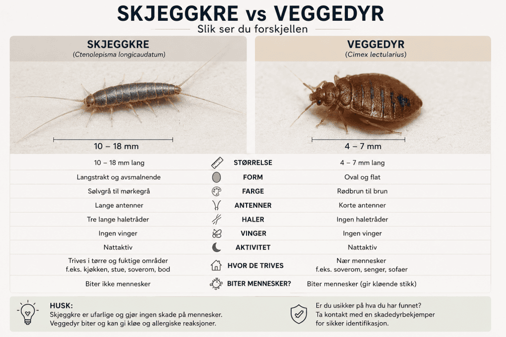 Skjeggkre sammenligning med veggedyr