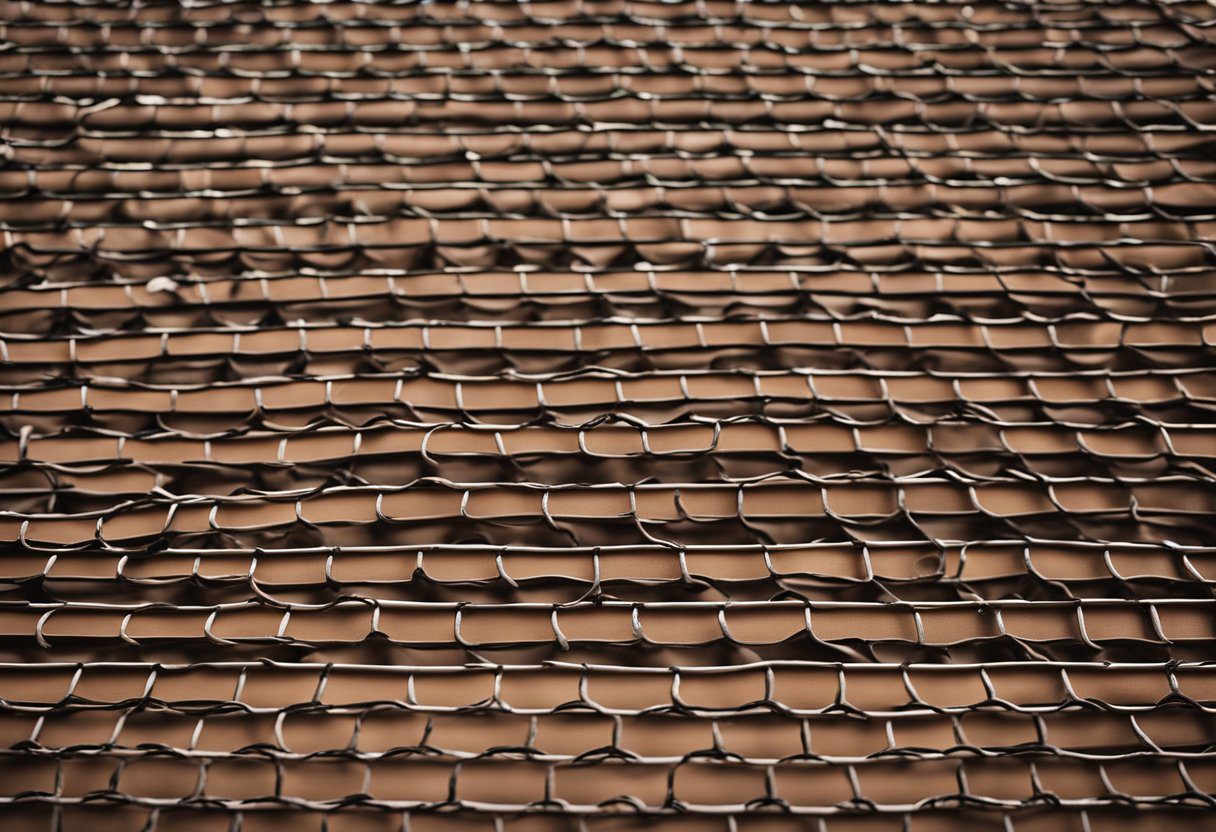 A metal mesh is installed under the eaves of a house to prevent small birds from building nests under the roof tiles