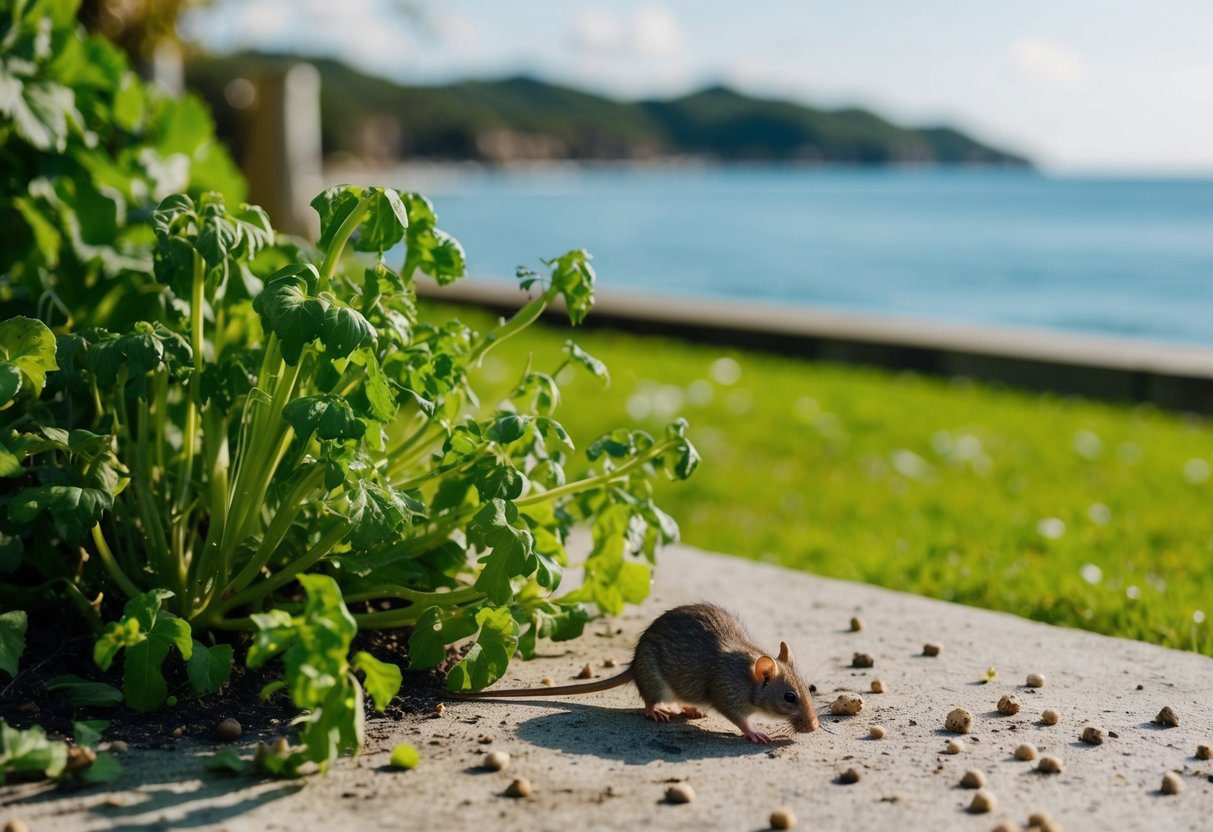 En hage på den sørlige kysten med gnagde planter og spredte gnageravføring