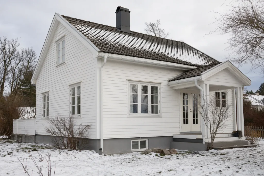 Fasade av trebolig i Nedenes med fokus på hjørnekasse og yttervegg
